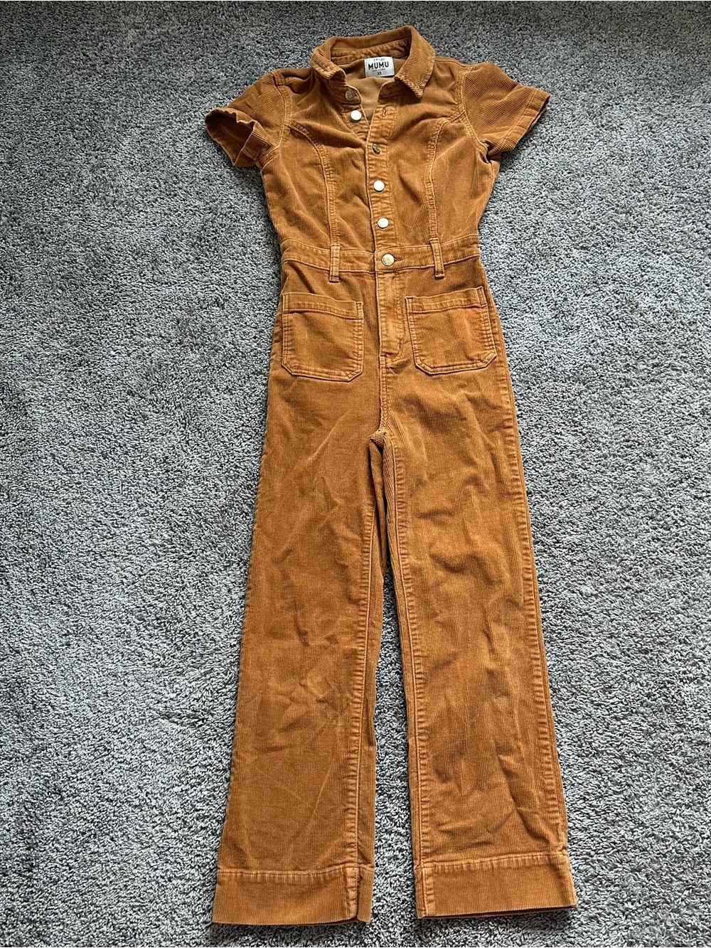 Show Me Your MuMu Corduroy Short-Sleeve Jumpsuit in Rust Orange